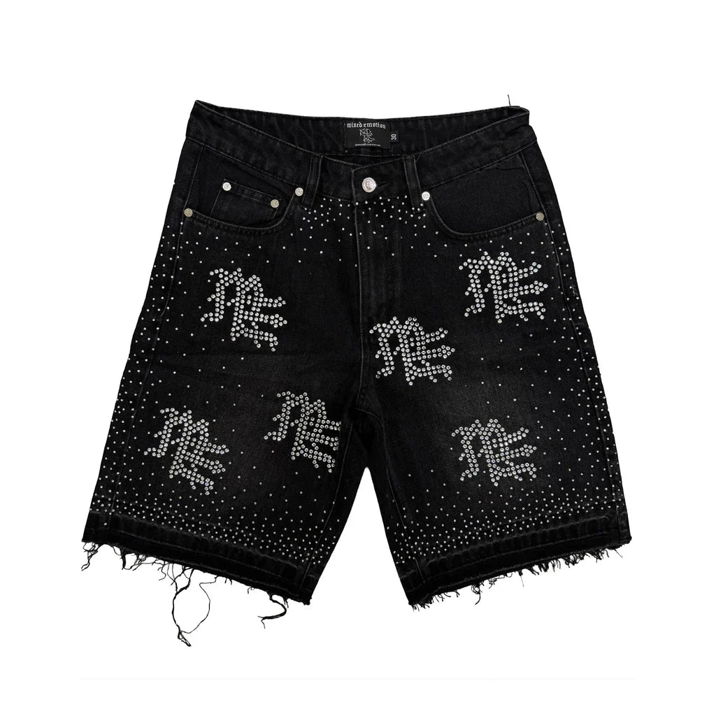 Mixed Emotions Rhinestone Denim Shorts Black
