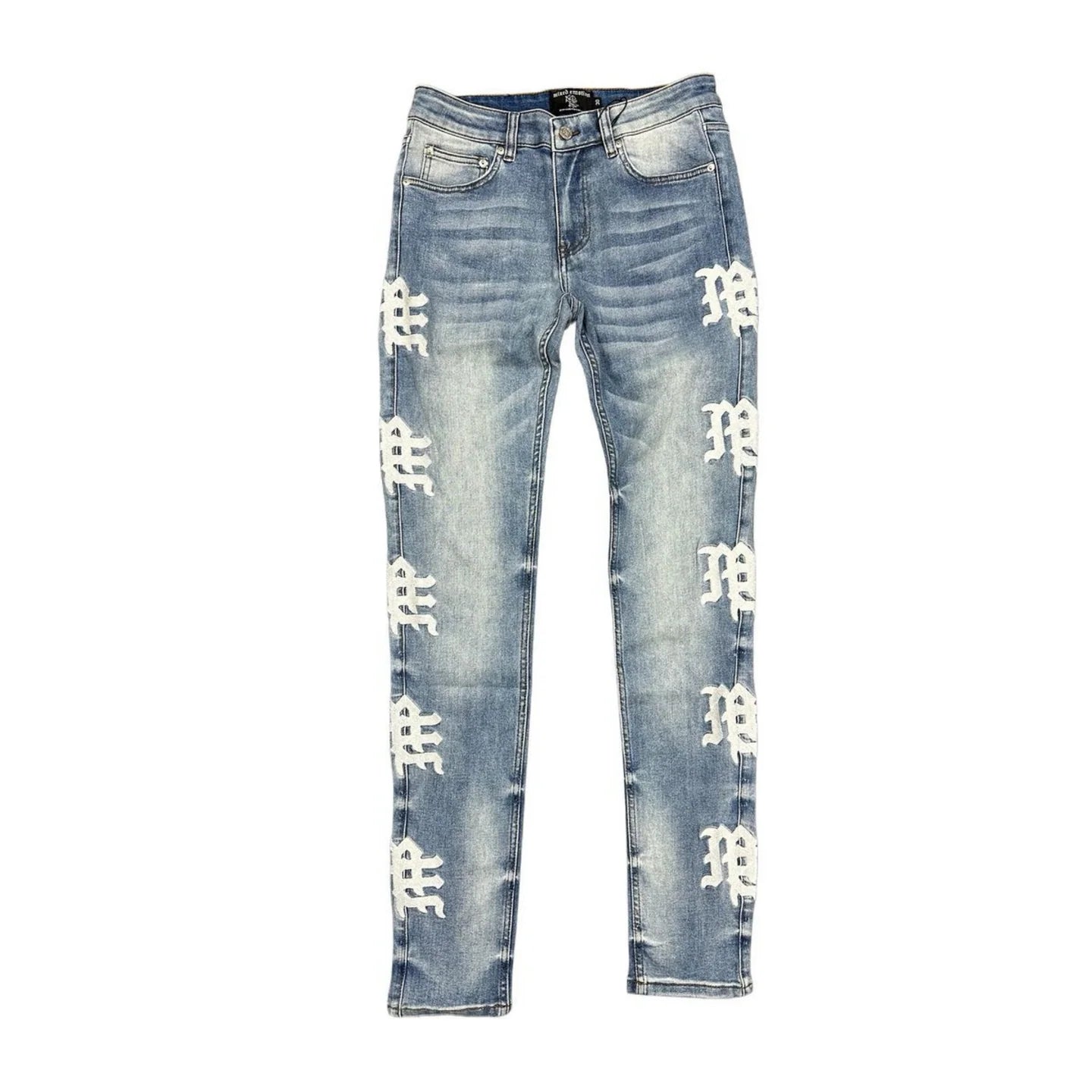 Mixed Emotion Monogram Blue Wash Jeans