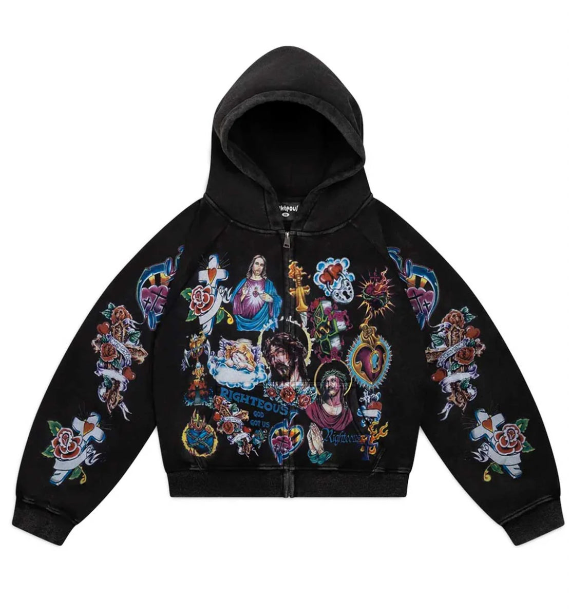 Righteous Risen King Zip Up Hoodie Black