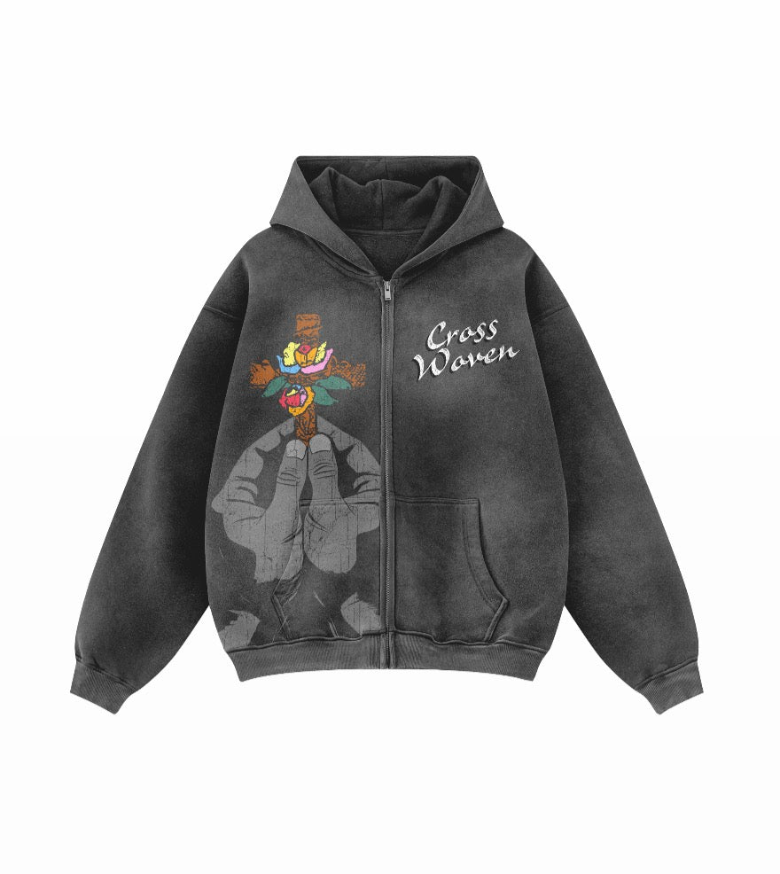 Cross Woven Uplifted Zip Up