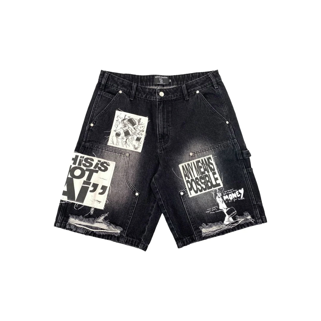 Mixed Emotion AI Denim Black Shorts