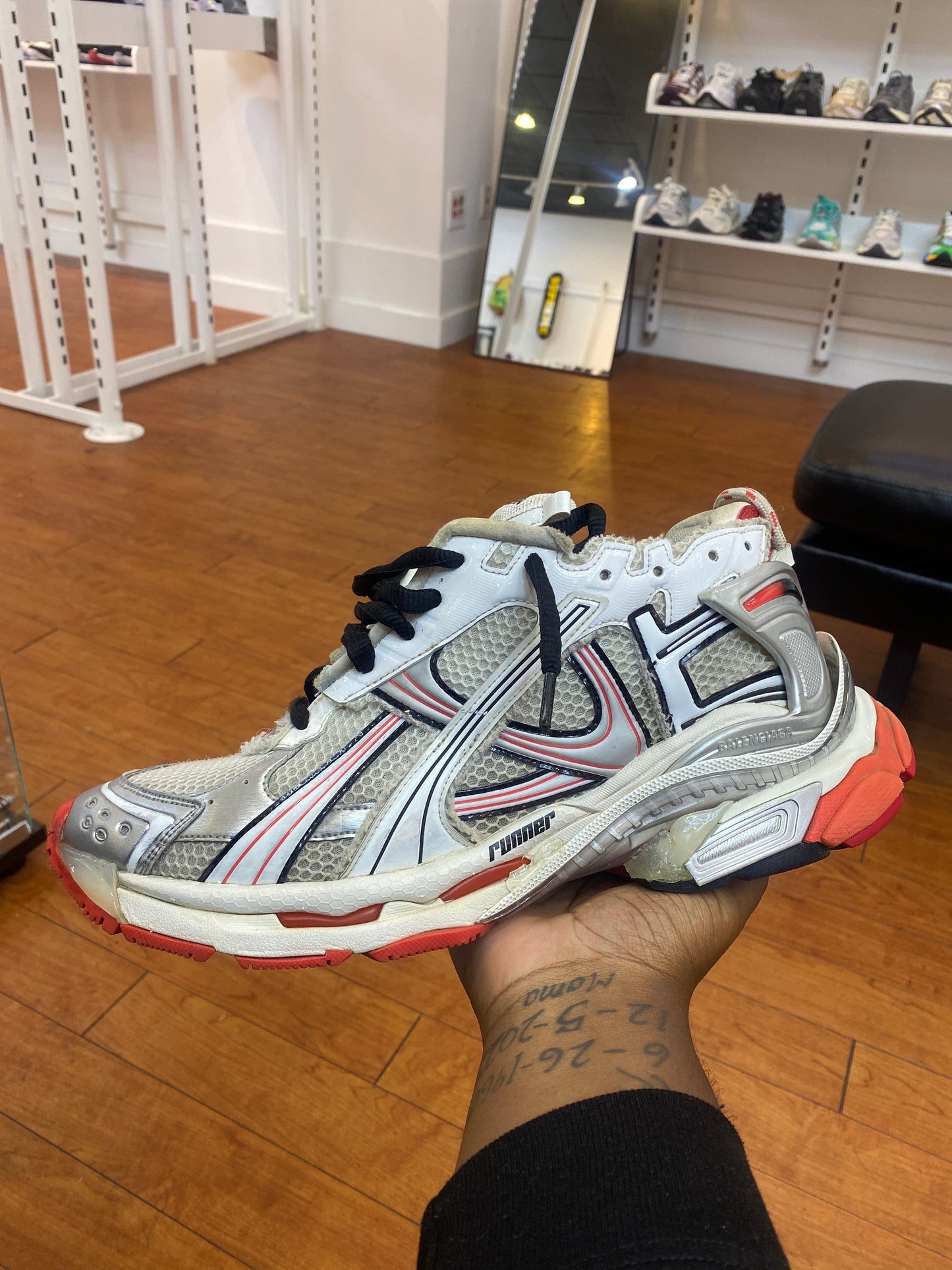 Balenciaga Mesh Runner White/ Red (Used)