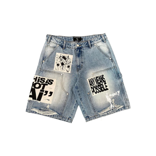 Mixed Emotion AI Denim Blue Shorts
