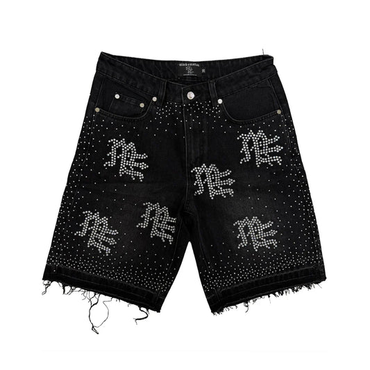 Mixed Emotions Rhinestone Denim Shorts Black