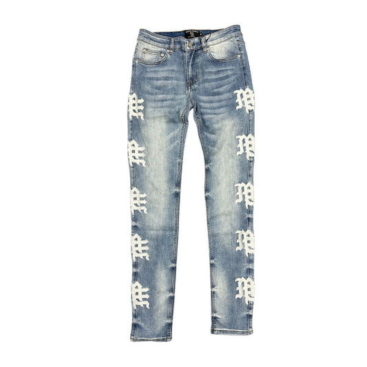 Mixed Emotion Monogram Blue Wash Jeans