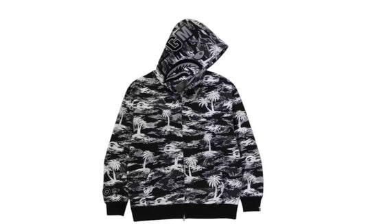 BAPE Palm Tree Camo Relaxed Fit Shark Full Black Hoodie