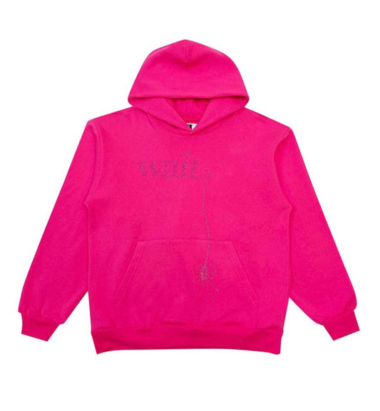 Sp5der Wait Rhinestone Pink Hoodie