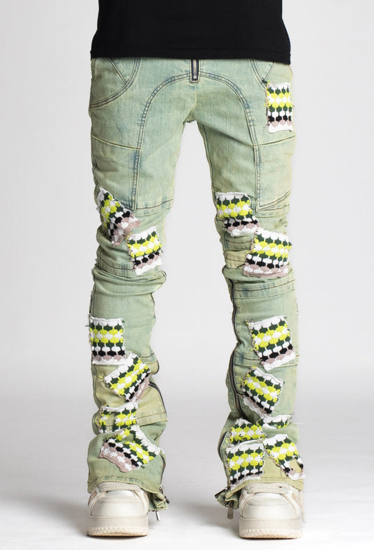 Guapi Green Knit Patches Jeans