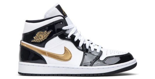Jordan 1 Mid Patent Black Gold