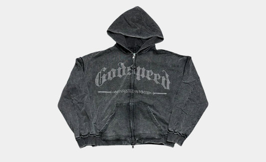 GodSpeed Studded OG Logo Grey Hoodie