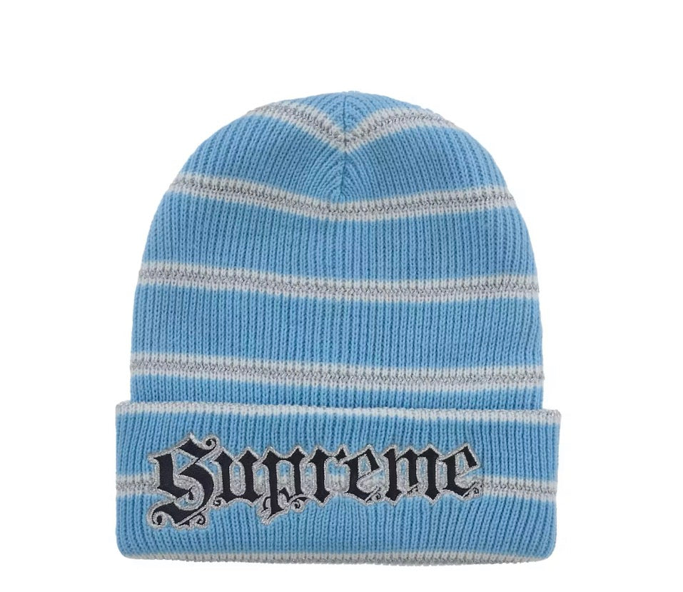 Supreme Metallic Stripe Beanie Light Blue