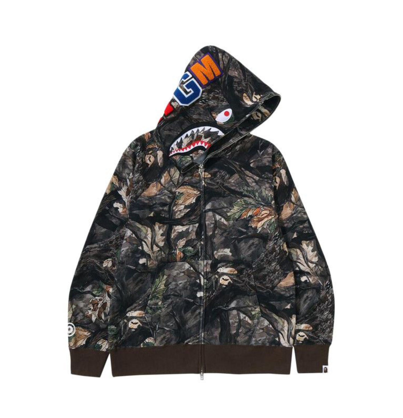 BAPE Tree Edge Camo Shark Relaxed Fit Full Zip Up Hoodie Brown