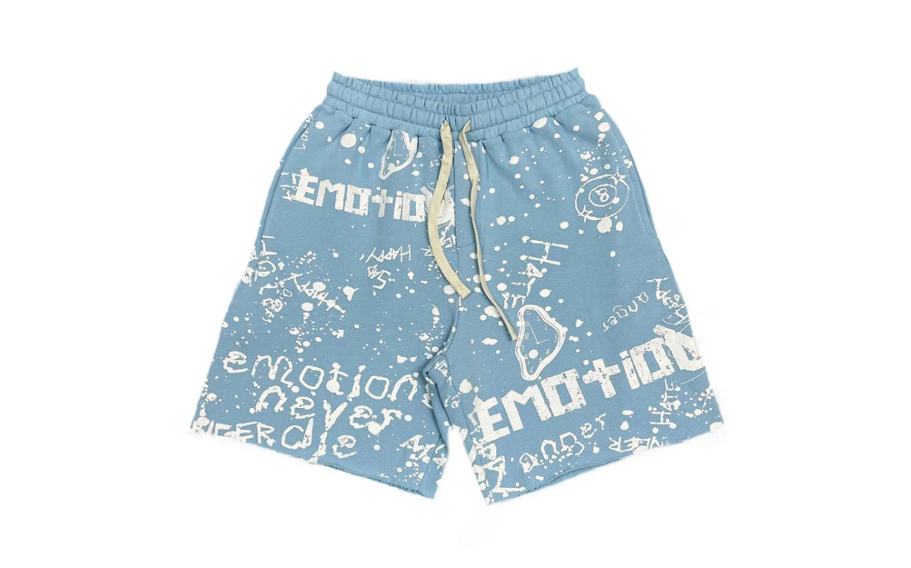 Mixed Emotion Blue Graffiti Shorts