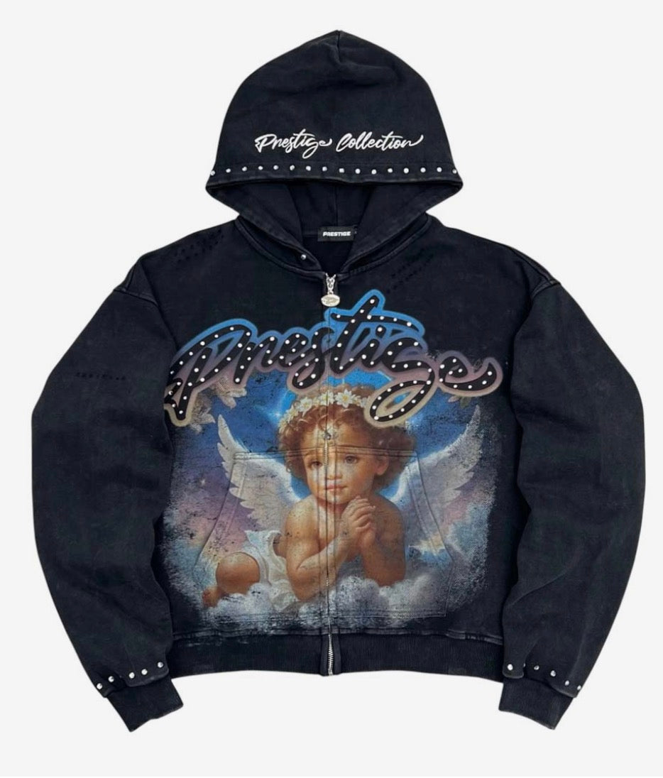 Prestige Angel Zip Up Hoodie Black Blue
