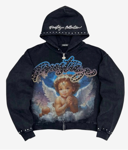 Prestige Angel Zip Up Hoodie Black Blue