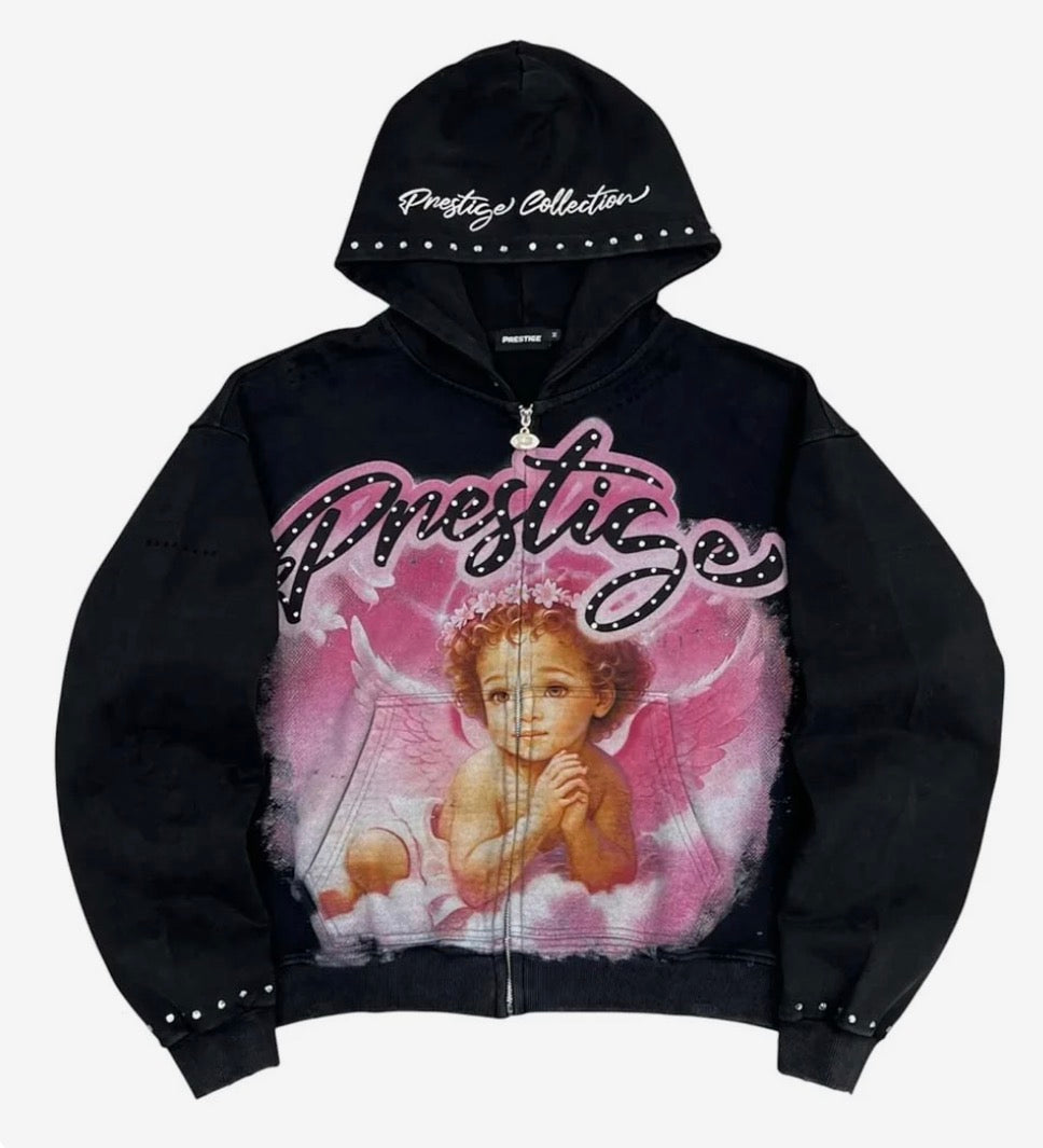 Prestige Angel Zip Up Hoodie Black Pink