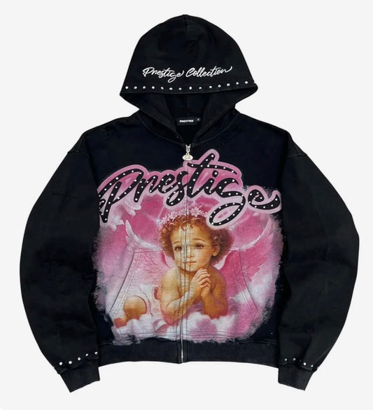 Prestige Angel Zip Up Hoodie Black Pink