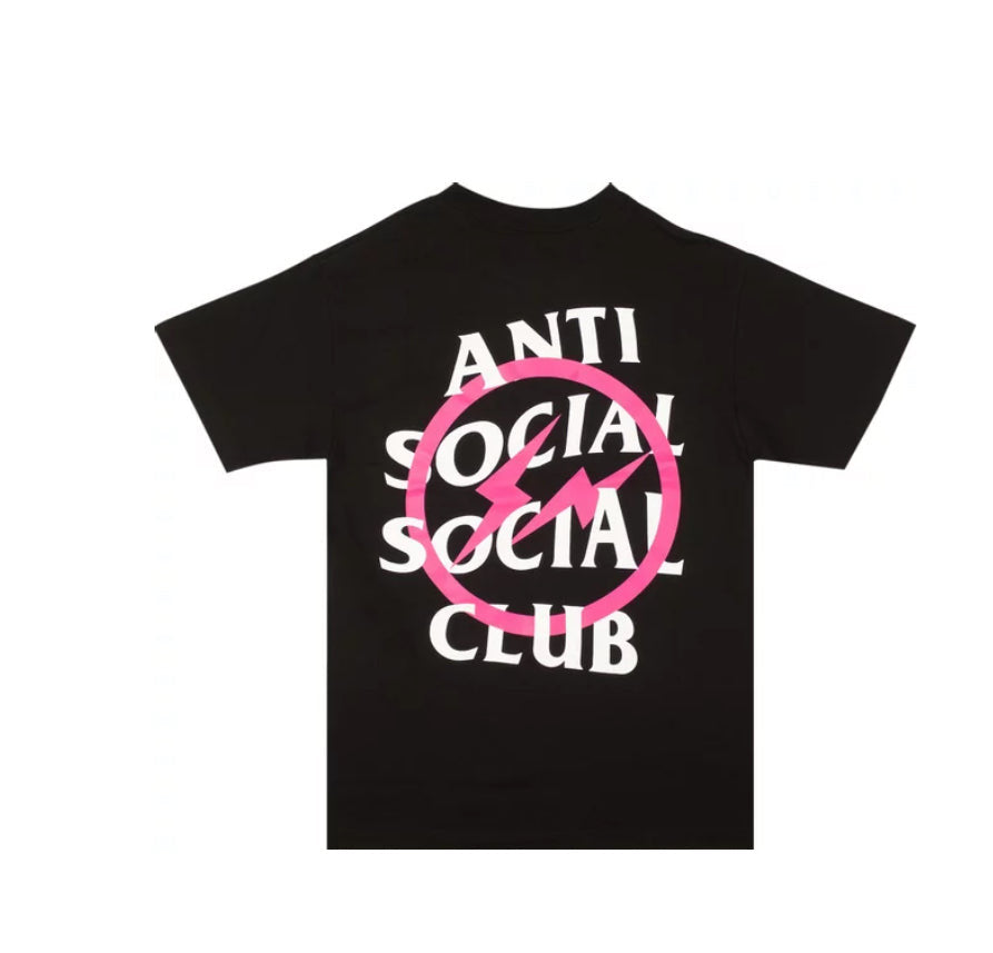 Anti Social Social Club x Fragment Design Pink Bolt Black Tee