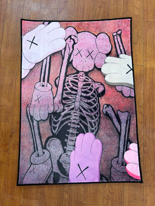 KAWS Pink Skeleton Rug